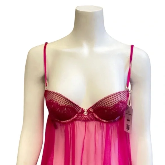 VICTORIA'S SECRET Soft Pink and Fuschia Lace Babydoll Bra Top, size 34B - Picture 3 of 15